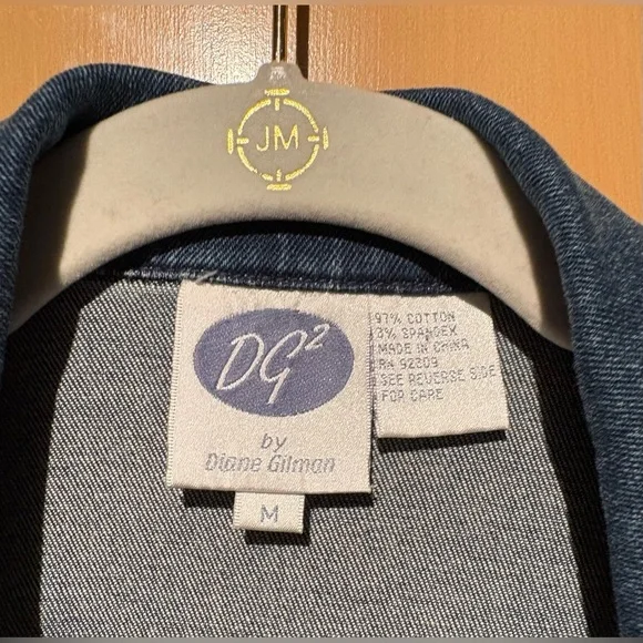 Diane Gilman DG2 Blue Denim Jacket w/ Jeweled Buttons Frayed Sleeves & Hem Med - Picture 5 of 6